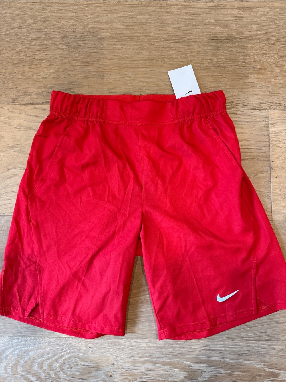 NWT Nike Men’s Red Dri Fit Shorts with White Swoosh and Pockets Size Small